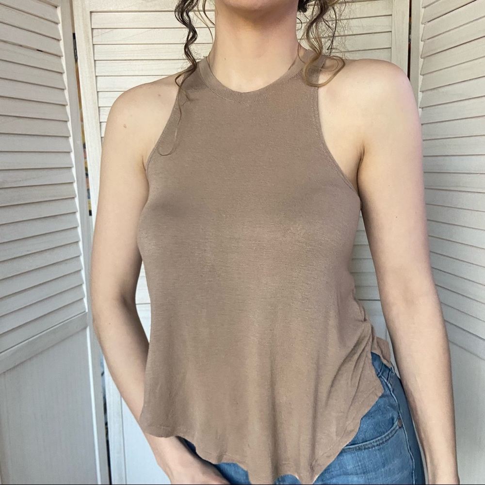 Brandy Melville high low muscle tank in light brown/tan